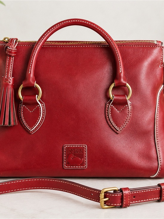 Dooney & Bourke Handbags - Dooney & Bourke Red Leather Satchel with Gold Hardware